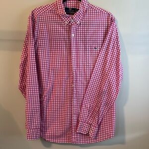 Pink and white vineyard vines collar button down shirt